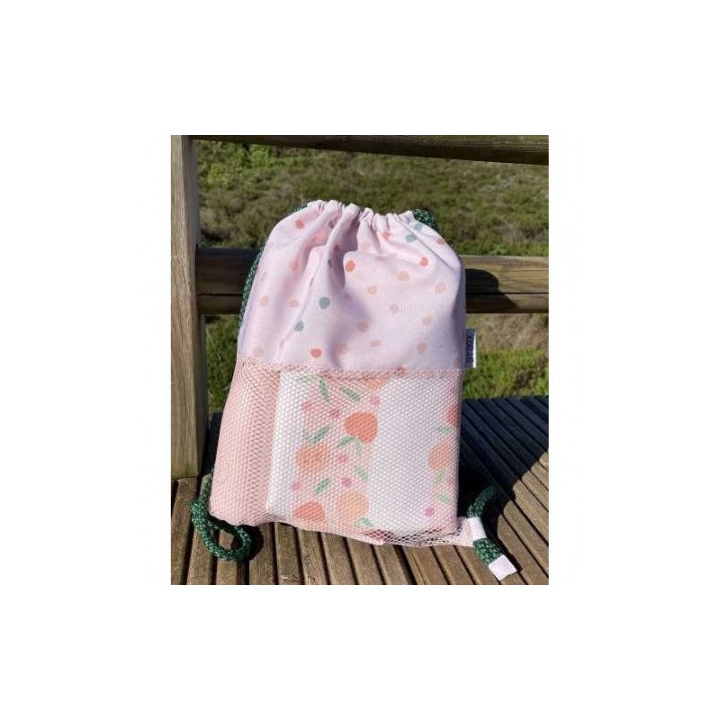 SACO / MOCHILA DE PRAIA COM REDE ROSA