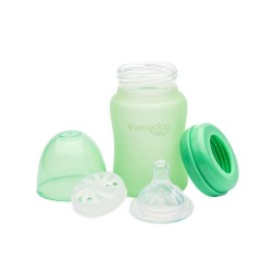 BIBERÃO VIDRO 150ml REVESTIDO SILICONE VERDE EVERYDAY