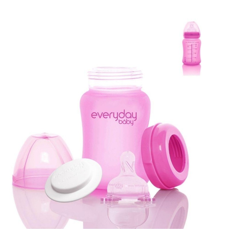 BIBERÃO VIDRO 150ml REVESTIDO SILICONE FUCSIA EVERYDAY