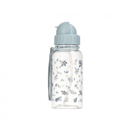 GARRAFA COM PALHINHA SILICONE 500ml LEAVES BLUE