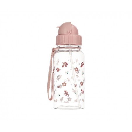 GARRAFA COM PALHINHA SILICONE 500ml LEAVES ROSA