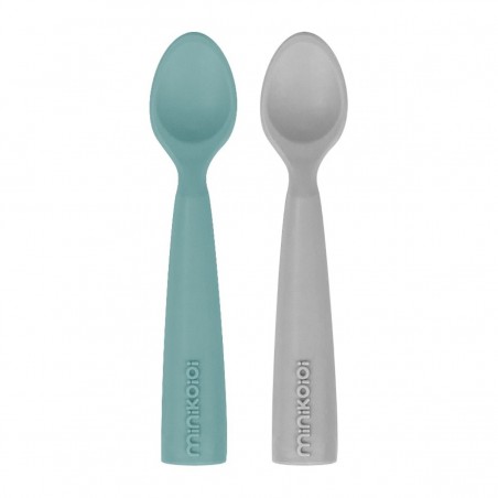 2 COLHERES SILICONE MINIKOIOI AQUA GREEN/POWDER GREY 6m+