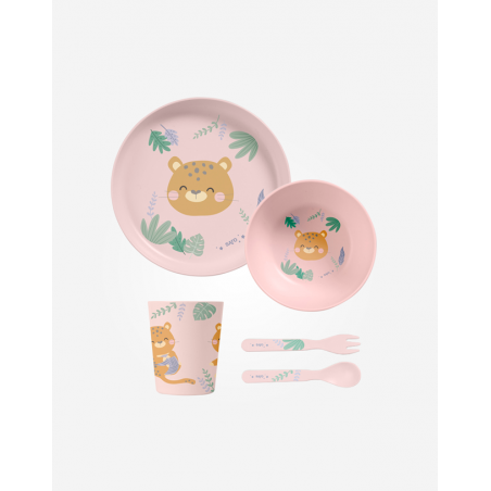 CONJUNTO ALIMENTAÇÃO 5 PEÇAS JUNGLE CHEETAHS ROSA SARO