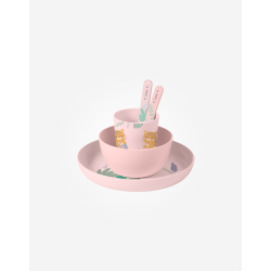 CONJUNTO ALIMENTAÇÃO 5 PEÇAS JUNGLE CHEETAHS ROSA SARO