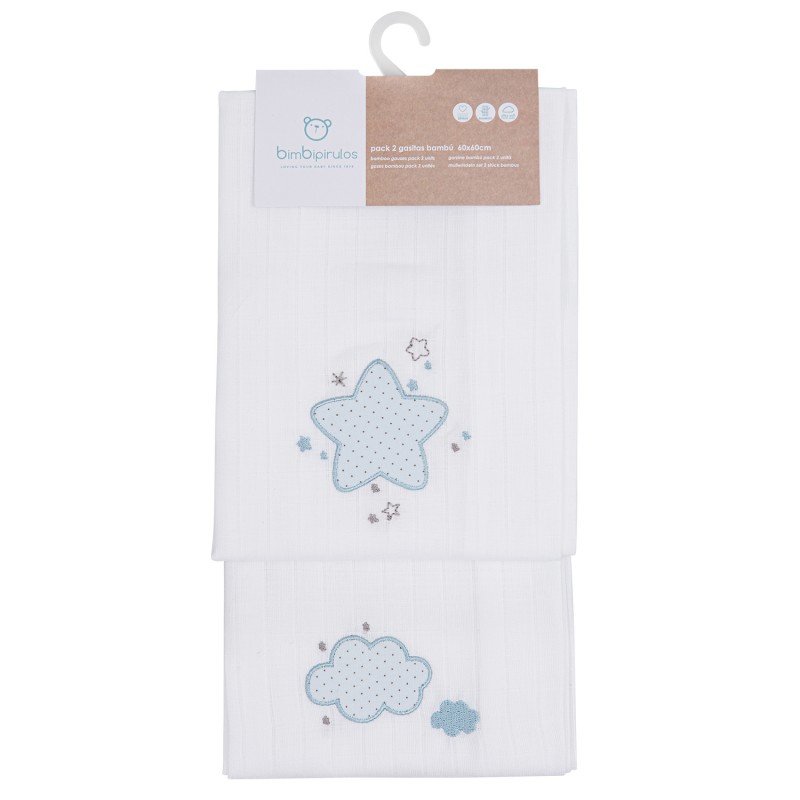 PACK 2 FRALDAS 60X60 APLIQUES AZUL BIMBIDREAMS