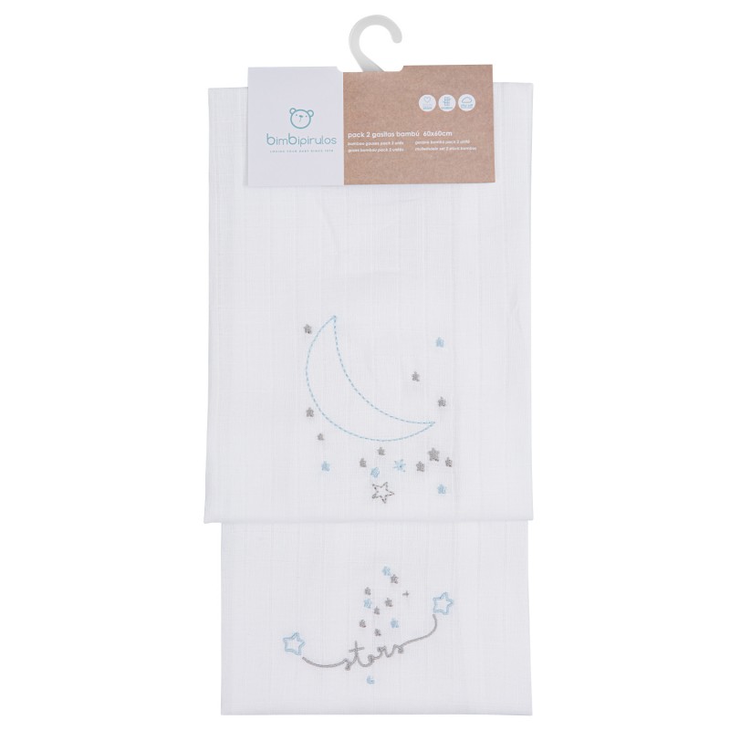 PACK 2 FRALDAS 60X60 STARS MOON CINZA BIMBIDREAMS