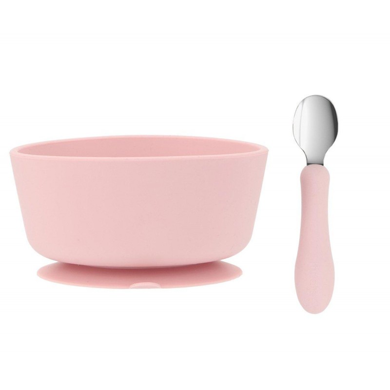 TAÇA SILICONE + COLHER EM INOX LIGHT PINK