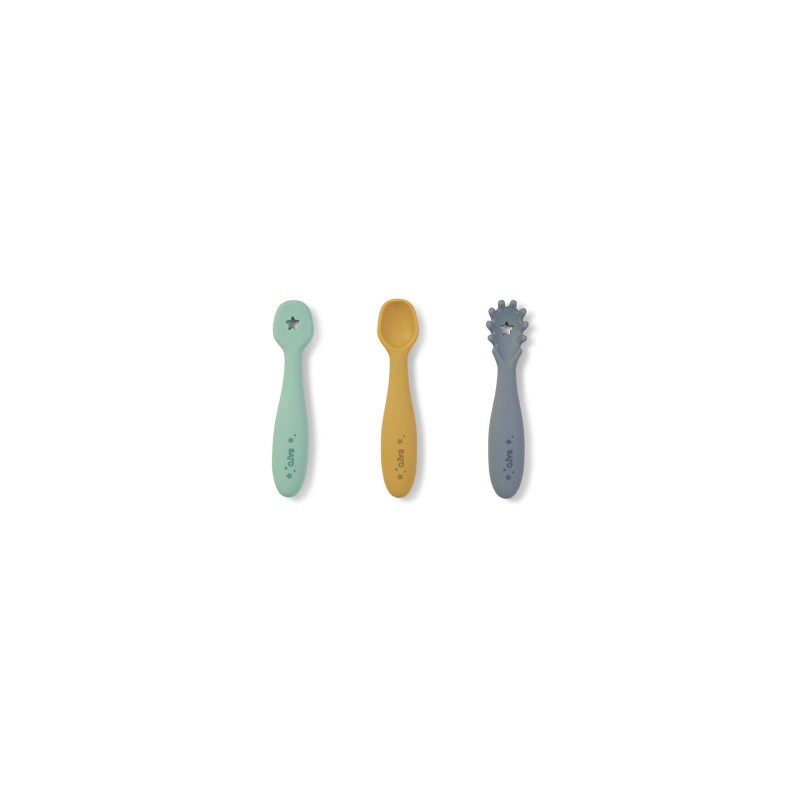 SET 3 COLHERES APRENDIZAGEM SILICONE AZUL MISTY 4m+ SARO