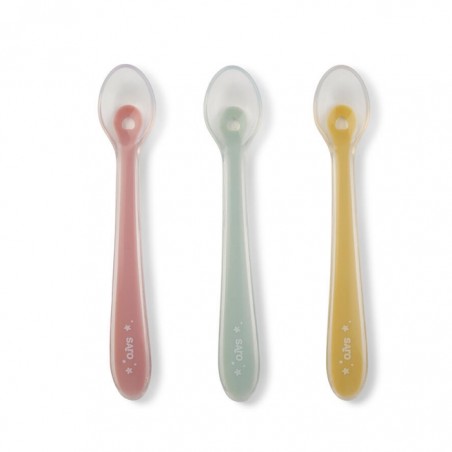 SET 3 COLHERES ERGONÓMICAS EM SILICONE ROSE 4m+ SARO