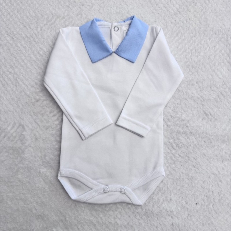 BODY BRANCO CARDADO GOLA AZUL 12m - 180