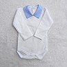 BODY BRANCO CARDADO GOLA AZUL 12m - 180