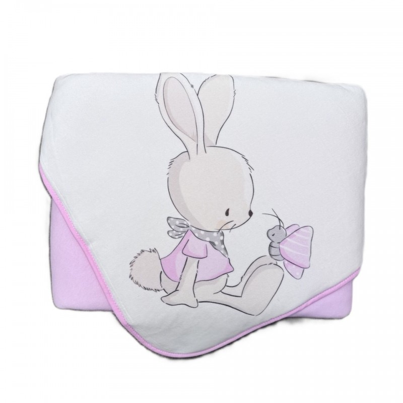 MANTA 80X80 COELHO E BORBOLETA ROSA