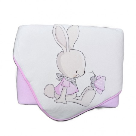 MANTA 80X80 COELHO E BORBOLETA ROSA
