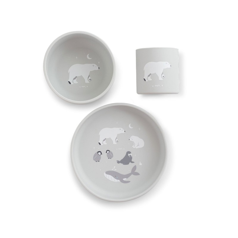 SET ALIMENTAÇÃO SILICONE 3 PEÇAS POLARIS CINZA SARO