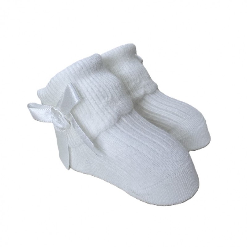 MEIAS BEBE BRANCO COM LAÇO CETIM TAM 13-14 YSABEL MORA