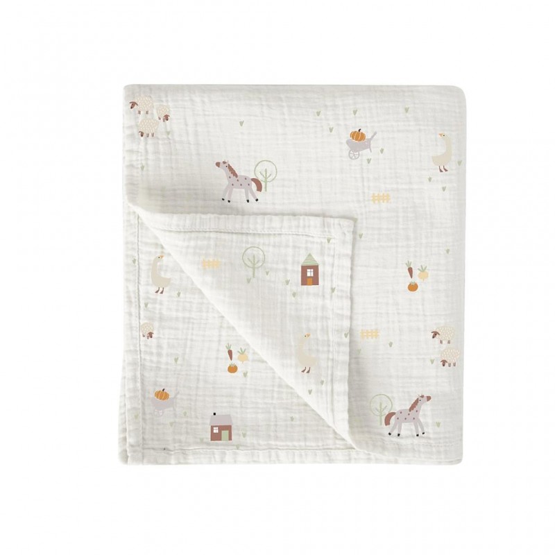 MUSELINA BAMBO FARM B/LINO 120X120 BIMBIDREAMS