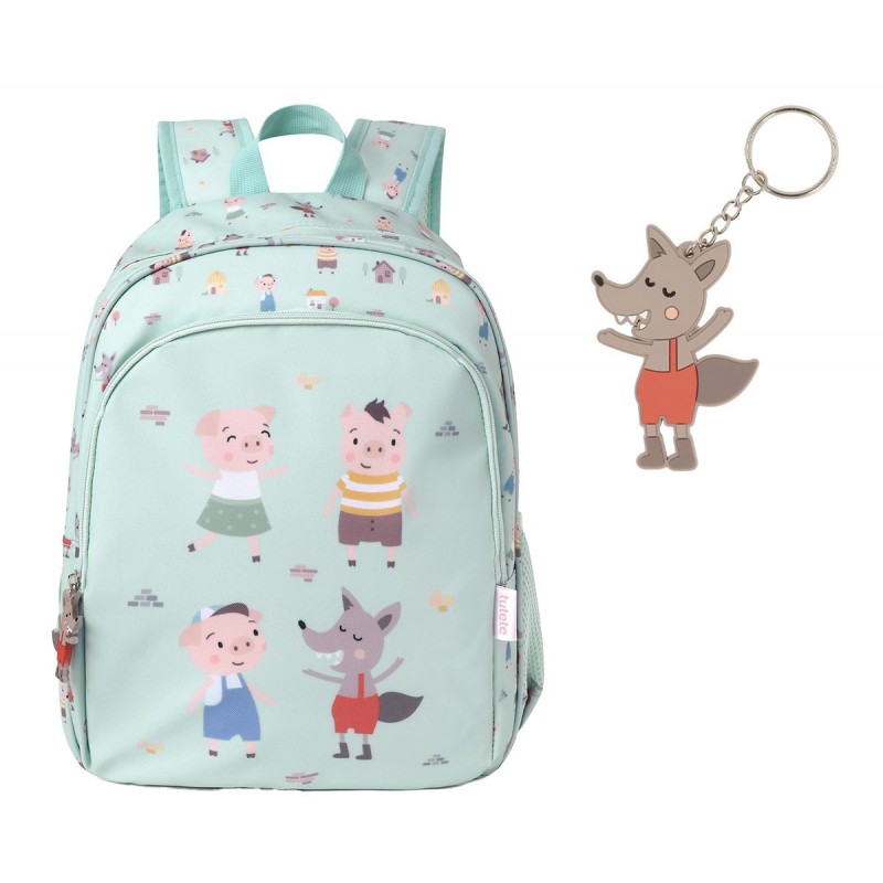 MOCHILA ESCOLAR MÉDIA + PORTA CHAVES THE TREE LITTLE PIGS