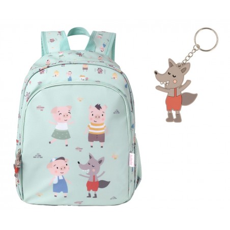 MOCHILA ESCOLAR MÉDIA + PORTA CHAVES THE TREE LITTLE PIGS