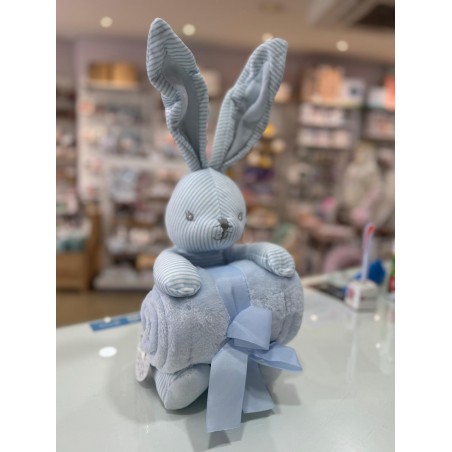 PELUCHE COELHO RISCAS + MANTA AZUL