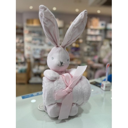 PELUCHE COELHO RISCAS + MANTA ROSA