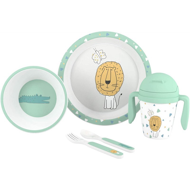 CONJUNTO ALIMENTAÇÃO 5 PEÇAS SAVANA MENTA 6m+