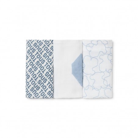 PACK 3 MUSELINAS ALGODÃO AZUL 38X38 TOUS