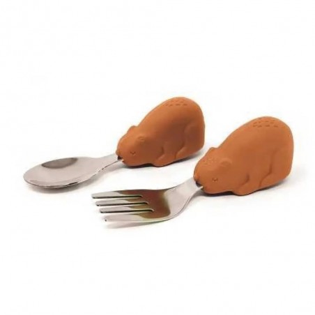 TALHERES INOX + SILICONE OSO LARANJA TINY TWINKLE