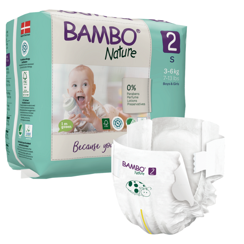 FRALDAS BAMBO NATURE TAM 2 - 3/6 kg (30 unidades)